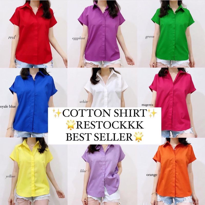 KEMEJA BATWING LENGAN PENDEK WARNA WANITA POPLIN PREMIUM FUSCHIA